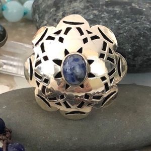 Sterling denim lapis modernist tribal ring size 8